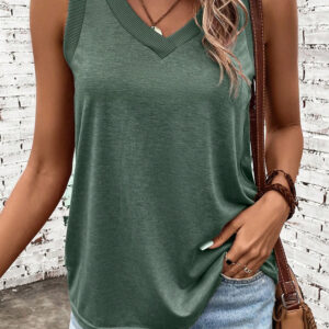 Women's Clothing Styles mist green ribbed v neck tank